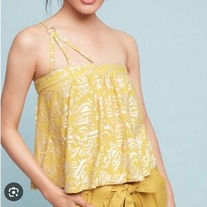 Anthropologie Floreat Anesu One Shoulder Top Size Small Yellow Flowy Embroidered